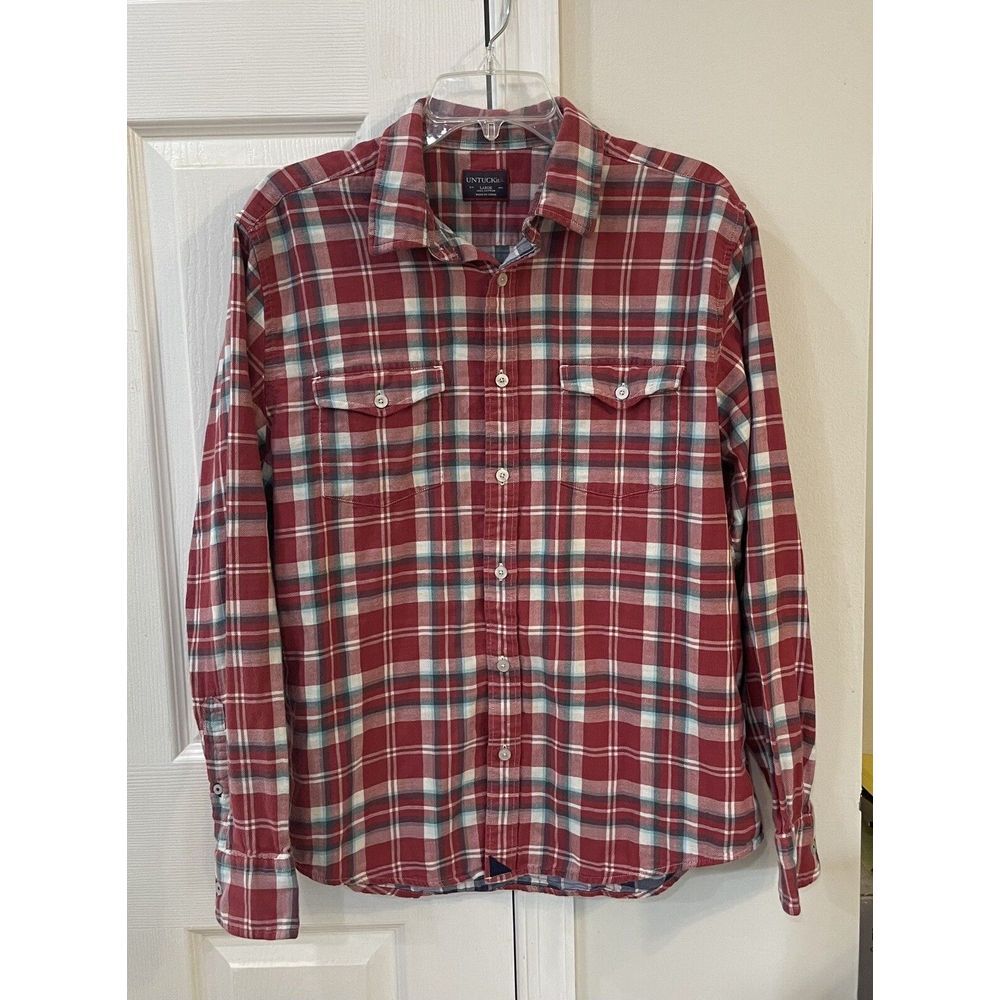 UNTUCKit Men's Long Sleeve Button Down Flannel Sz L Red‎ Plaid